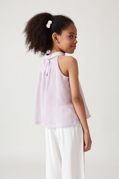 Girls Lavender Flared Sleeveless Fairy Print Top by One Friday