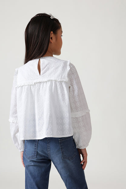 Girls White Regular Fit Full Sleeve Solid Tops By One Friday