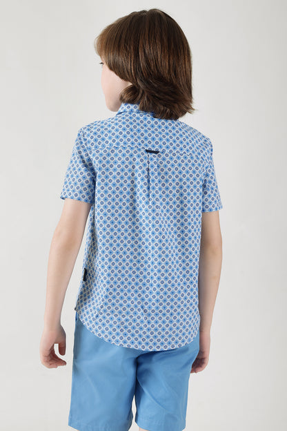 Boys Blue Regular Fit Short Sleeve Printed Shirt by One Friday