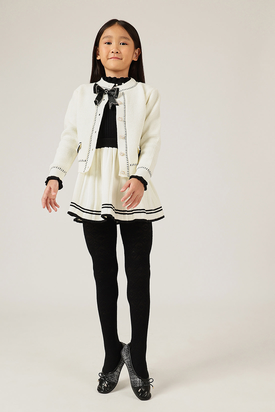 Girls Off White Solid Knit Acrylic Blend Skirt