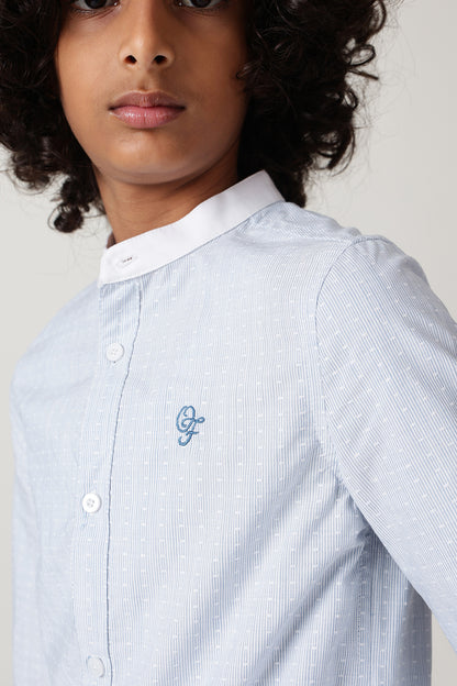 Boys Blue Regular Fit Full Sleeve Stripes Shirt by One Friday