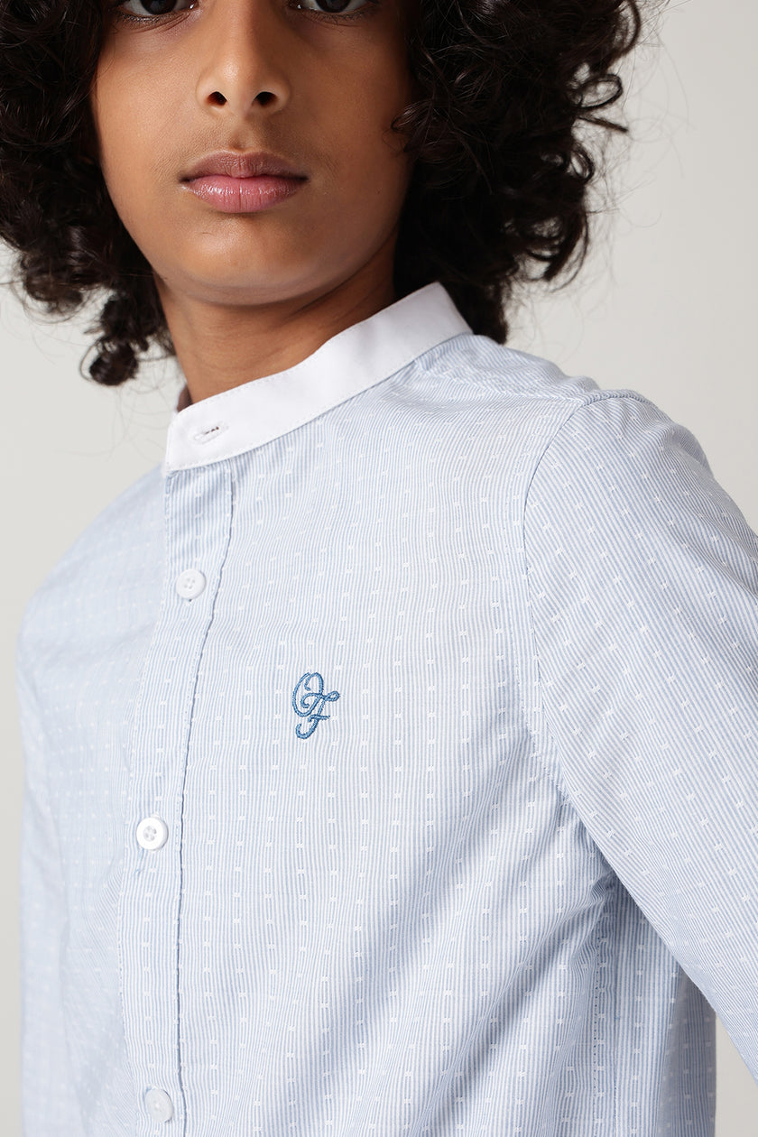 Boys Blue Regular Fit Full Sleeve Stripes Shirt by One Friday