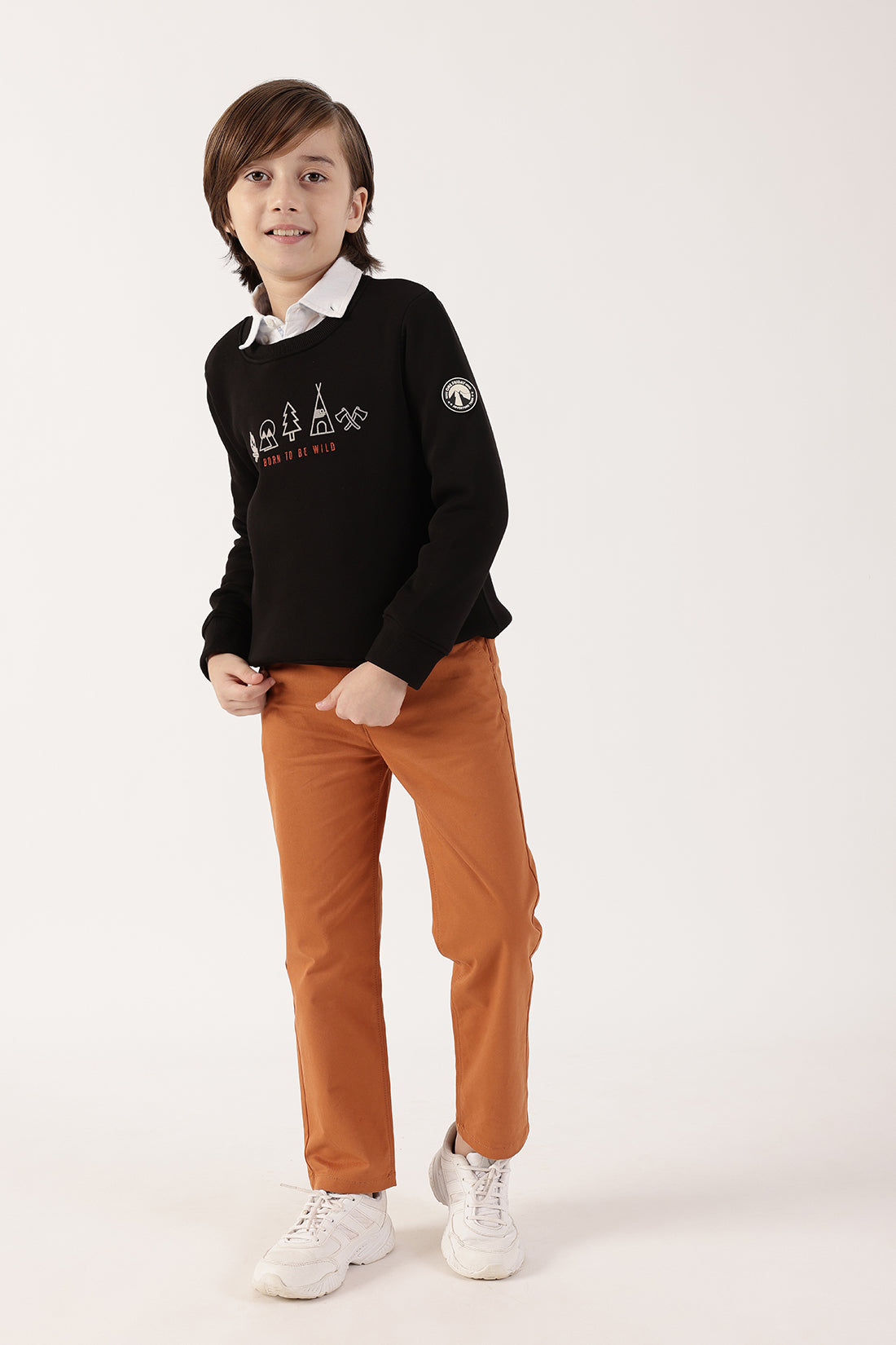 Boys Rust Solid Stretch Cotton Trousers