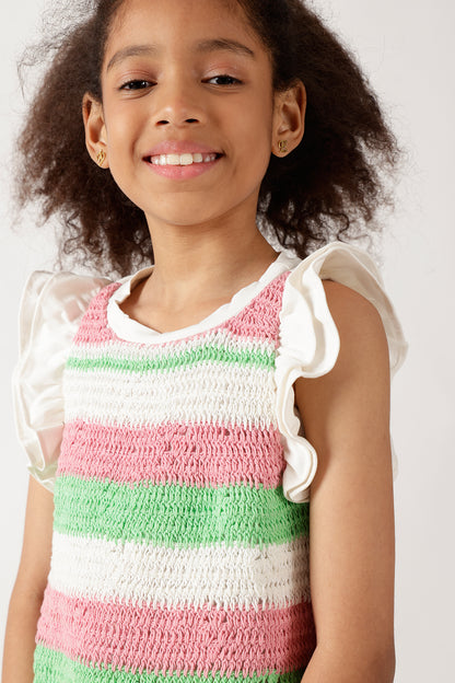 Girls Multicolor Solid Top with Frill Sleeves By Regular Fit - One Friday