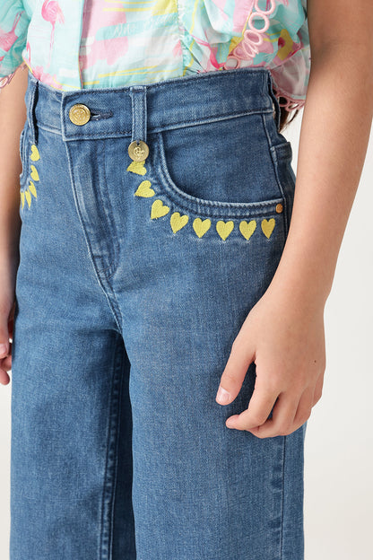 Girls Medium Blue Straight Fit Solid Jeans by One Friday