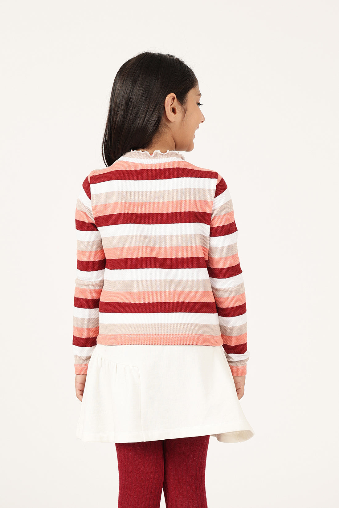 Girls Multicolour Striped Full Sleeve T-Shirt