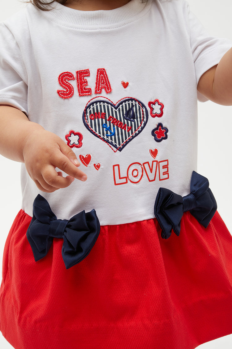 Baby Girls Red & White Embroidery Dress