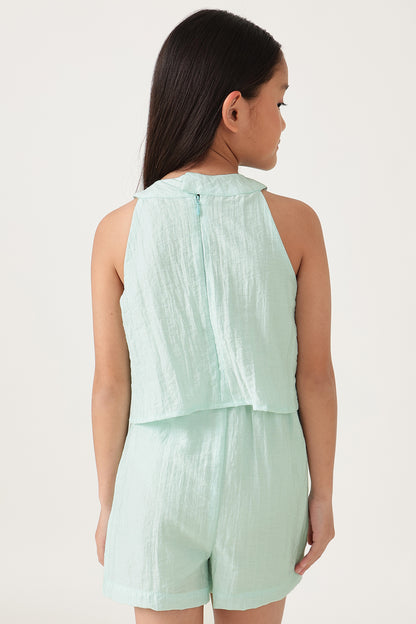 One Friday Girls Aqua Solid Jumpsuit
