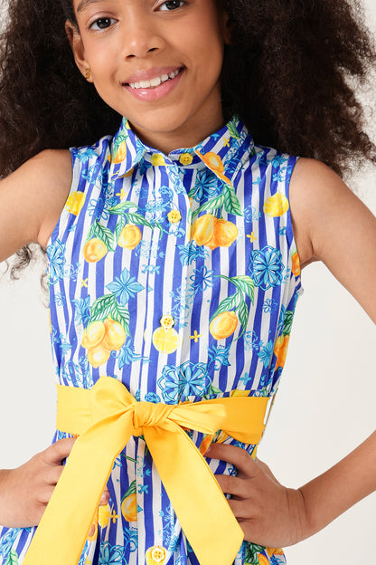 Girls Multicolor Printed Shirt Dress By Sleeveless - One Friday