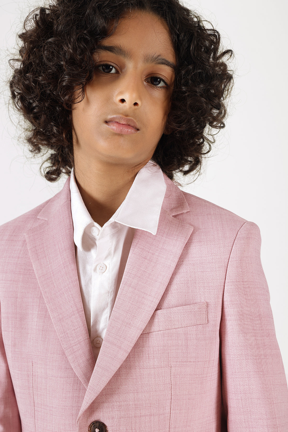 Boys Pink Regular Fit Blazer & Pants Two-Piece Suit Set by One Friday