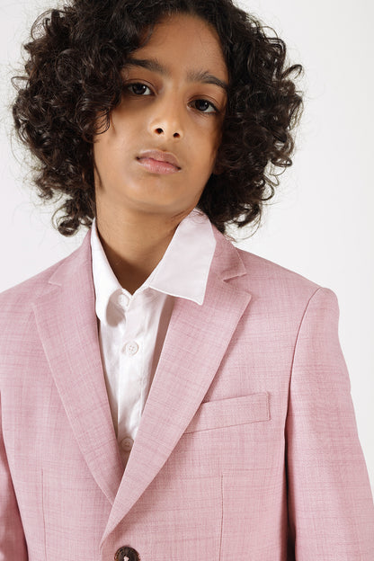 Boys Pink Regular Fit Blazer & Pants Two-Piece Suit Set by One Friday