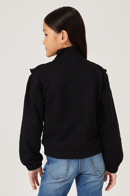 Girls Black Zip Turtle Neck Sweatshirt
