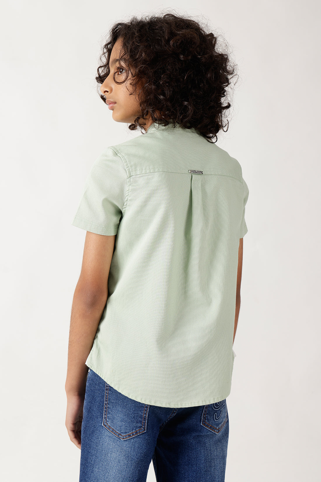 Boys Mint Green Half Sleeve Solid Shirt by One Friday