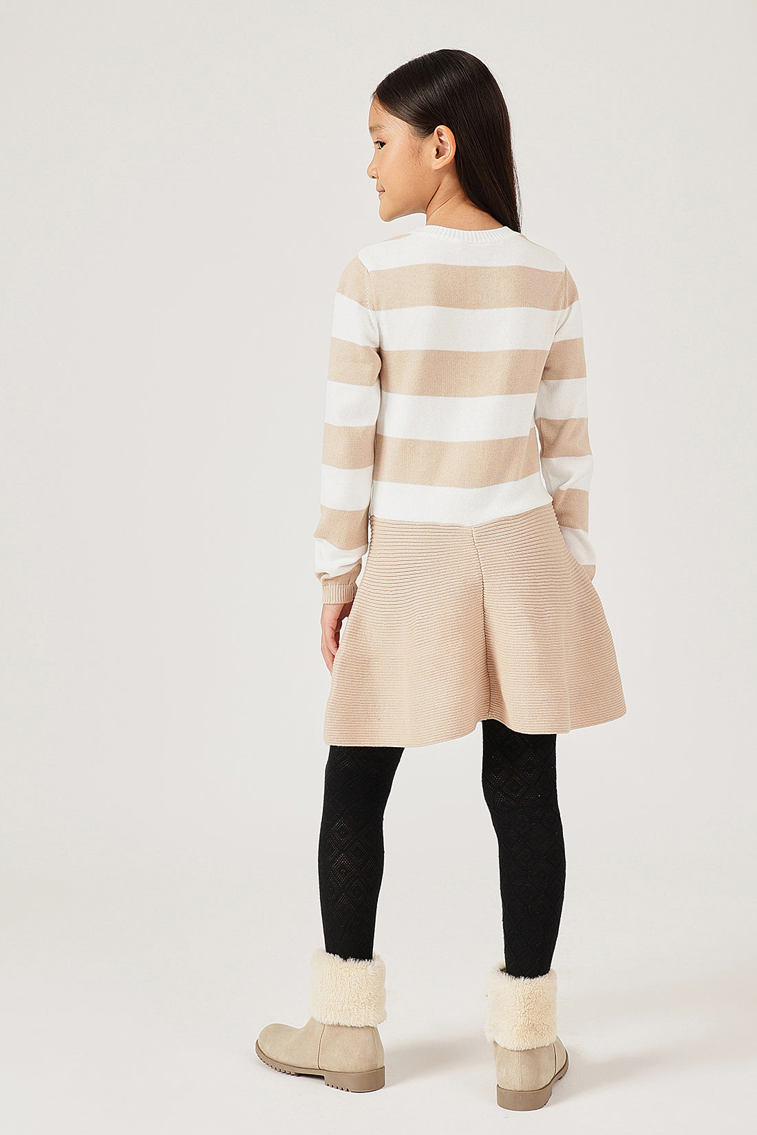 Girls Striped Cotton Knit Full Sleeve Dress