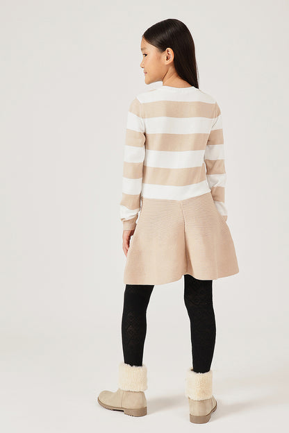 Girls Striped Cotton Knit Full Sleeve Dress