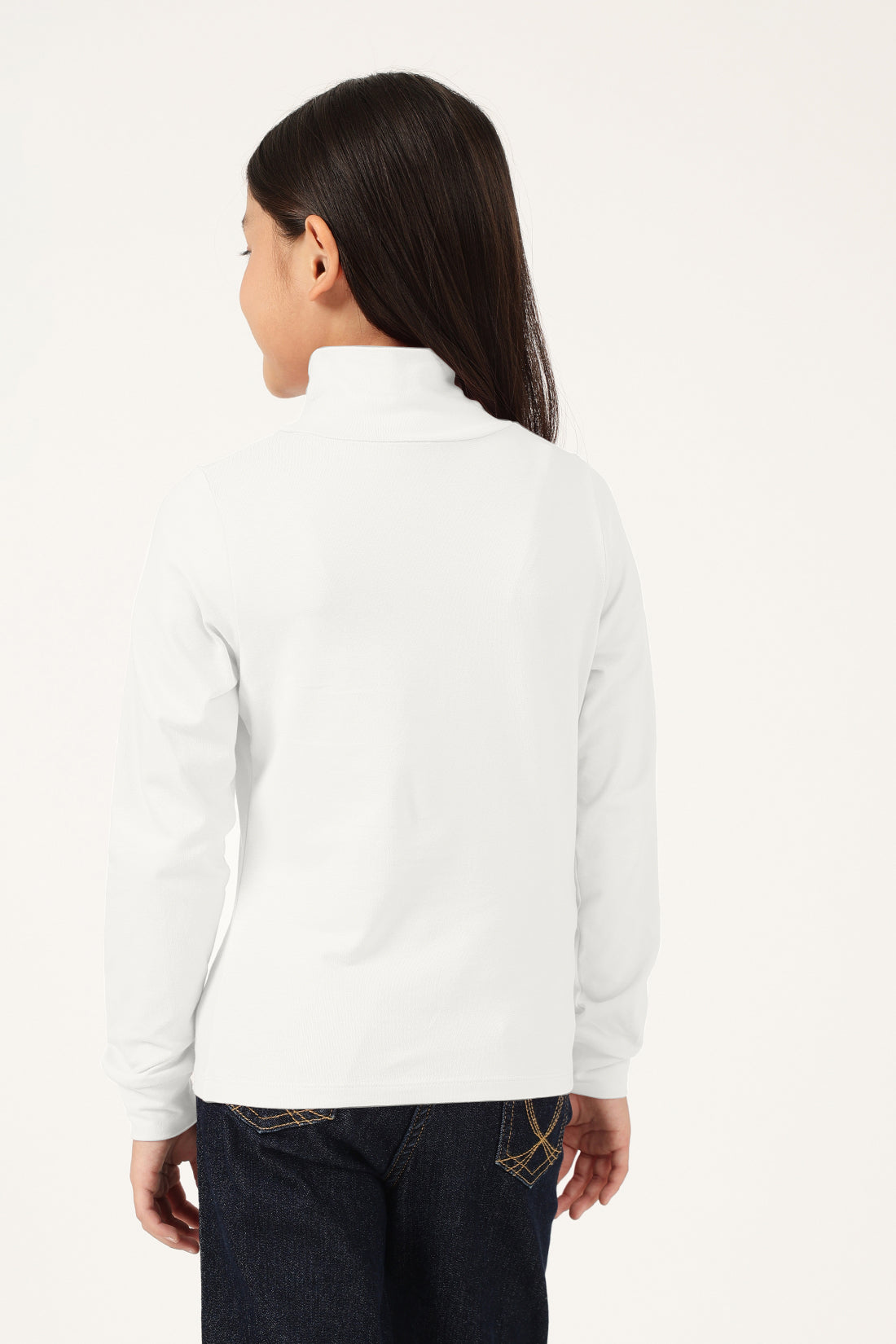 Girls Off White High Neck Full Sleeve T-Shirt