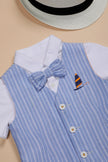 One Friday Baby Boys White Cotton Half Sleeves Shirt and Blue Waistcoat With Knee Length Short