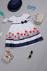 One Friday Infant Girls White Cotton Floral Printed Dress with Contrast Piping
