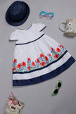 One Friday Infant Girls White Cotton Floral Printed Dress with Contrast Piping - One Friday World