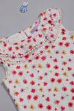 One Friday Baby Girls Off White Floral Printed Schiffly Cotton Dress With Bloomer