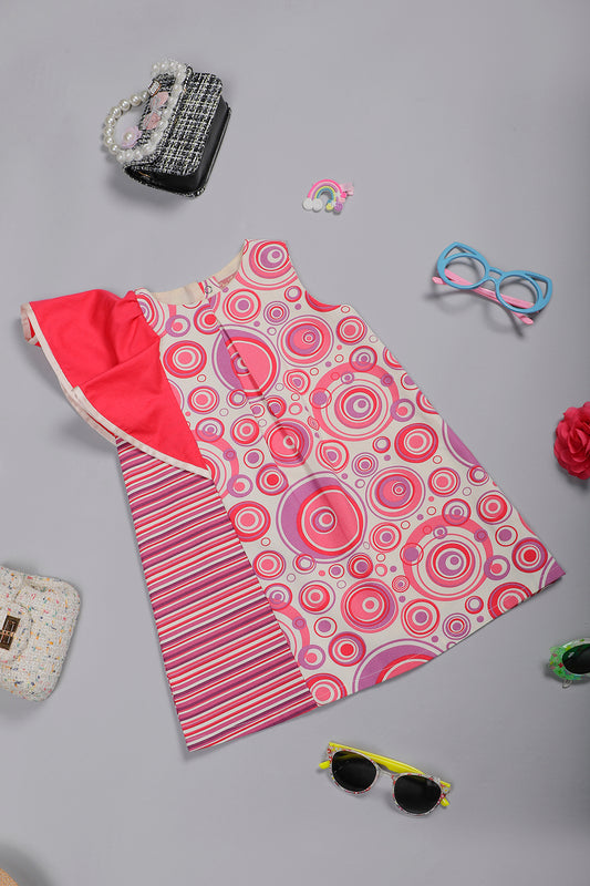 Infant Girls Pink Abstract Printed Sleeveless Dress