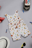 One Friday Baby Boys Off White Cotton Timon and Pumba Printed Dungaree