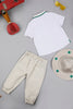 One Friday Baby Boys Cotton Polo Neck Embroidered T-Shirt With Beige Trouser and Hat