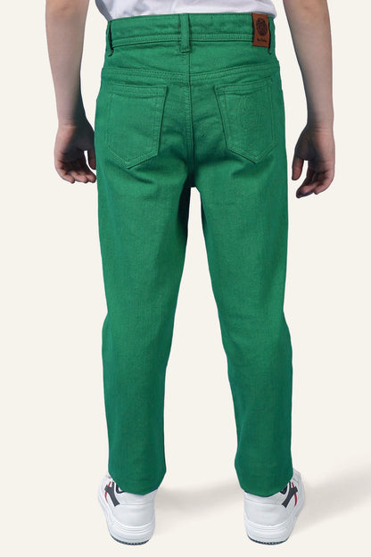 Boys Green Embroidered Jeans