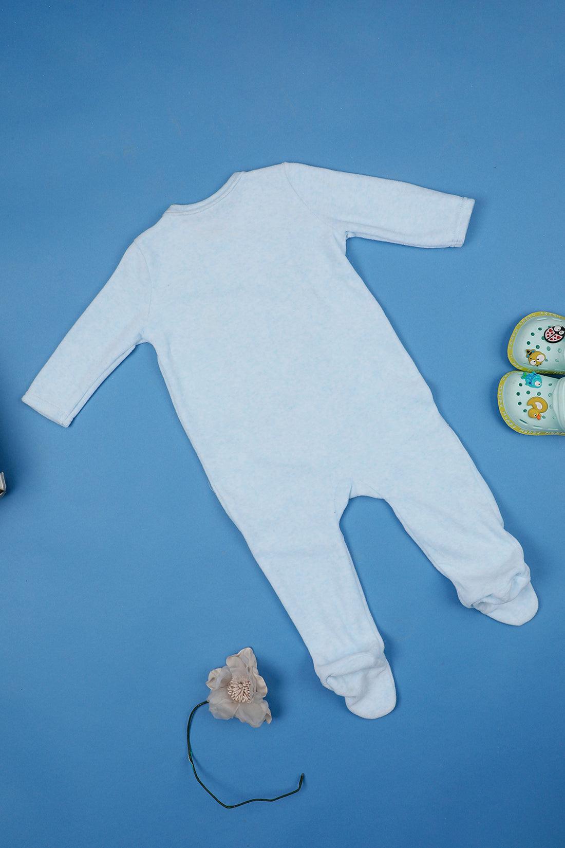 One Friday Infants Girls Blue Round Neck Cotton Sleepsuit