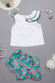 One Friday Baby Girls Round Neck White Top With Multicolored frills