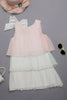 One Friday Kids Girls Pleated Layered Peach and White Sleeveless Dress - One Friday World