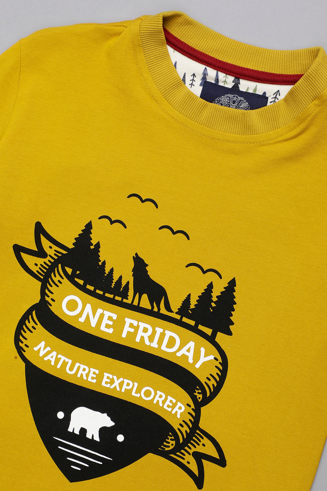 One Friday Kids Boys Yellow Round Neck Collar T-shirt