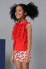 One Friday Girls Red Sleeveless Frilled Top