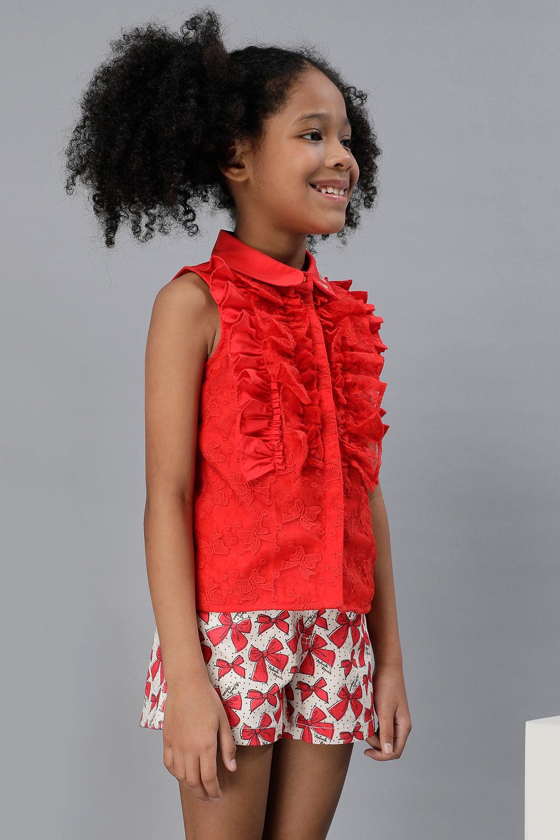 One Friday Girls Red Sleeveless Frilled Top