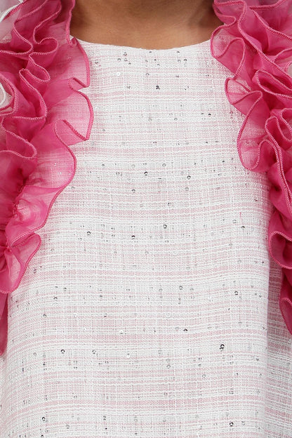 One Friday Kids Girls Pink Frilled Lurex Tweed Dress - One Friday World