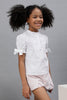 One Friday Kids Girls 100% Cotton White Short Sleeve Top With Pin Tucks & Frills
