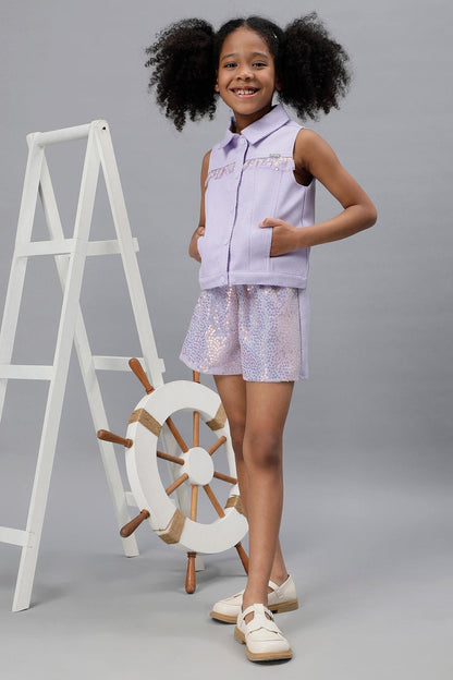 One Friday Girls Lilac Shirt Collar Top - One Friday World