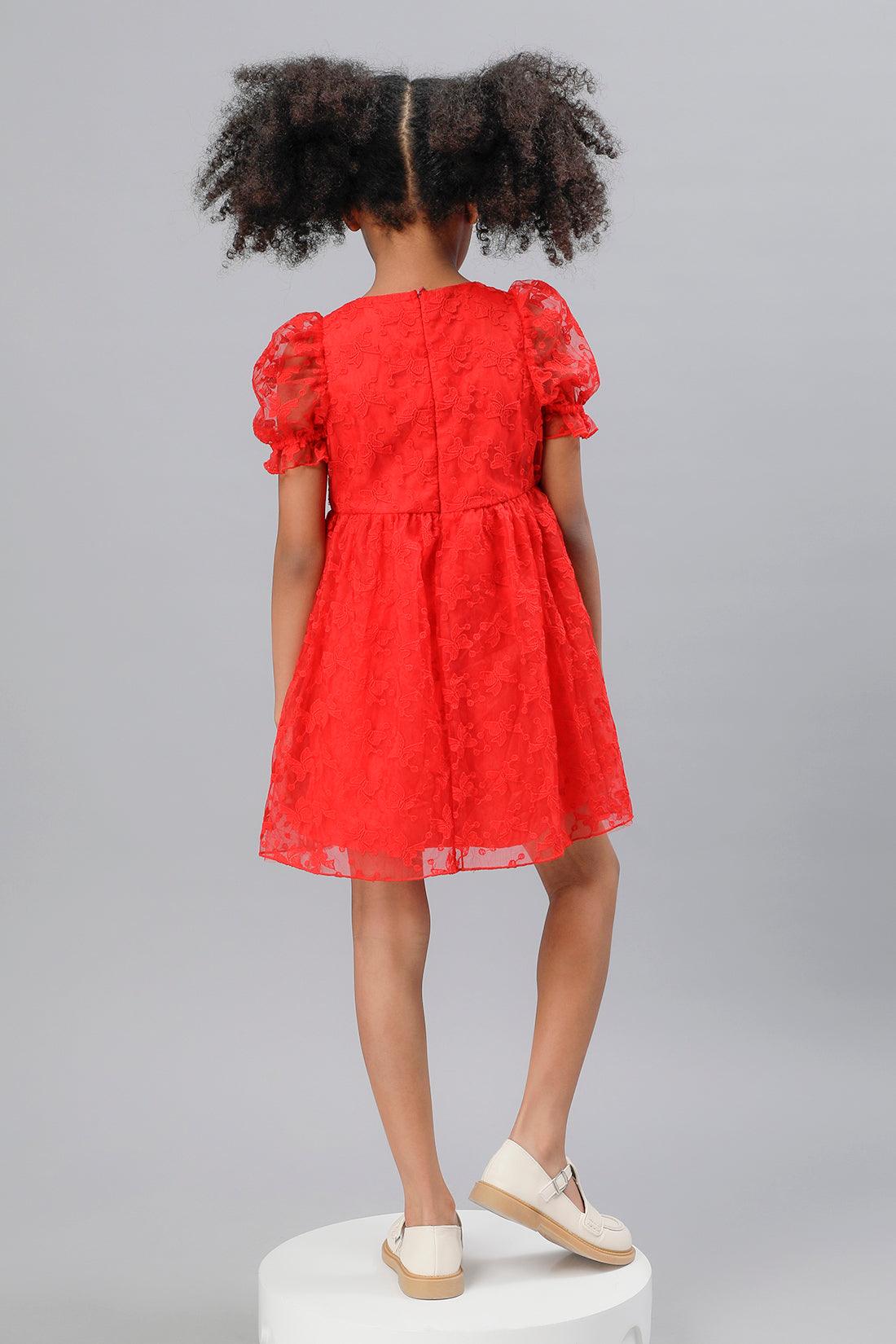 One Friday Girls Cherry Red Laced Dress