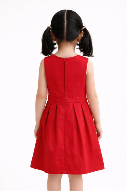 Girls Red Cotton Casual Dress