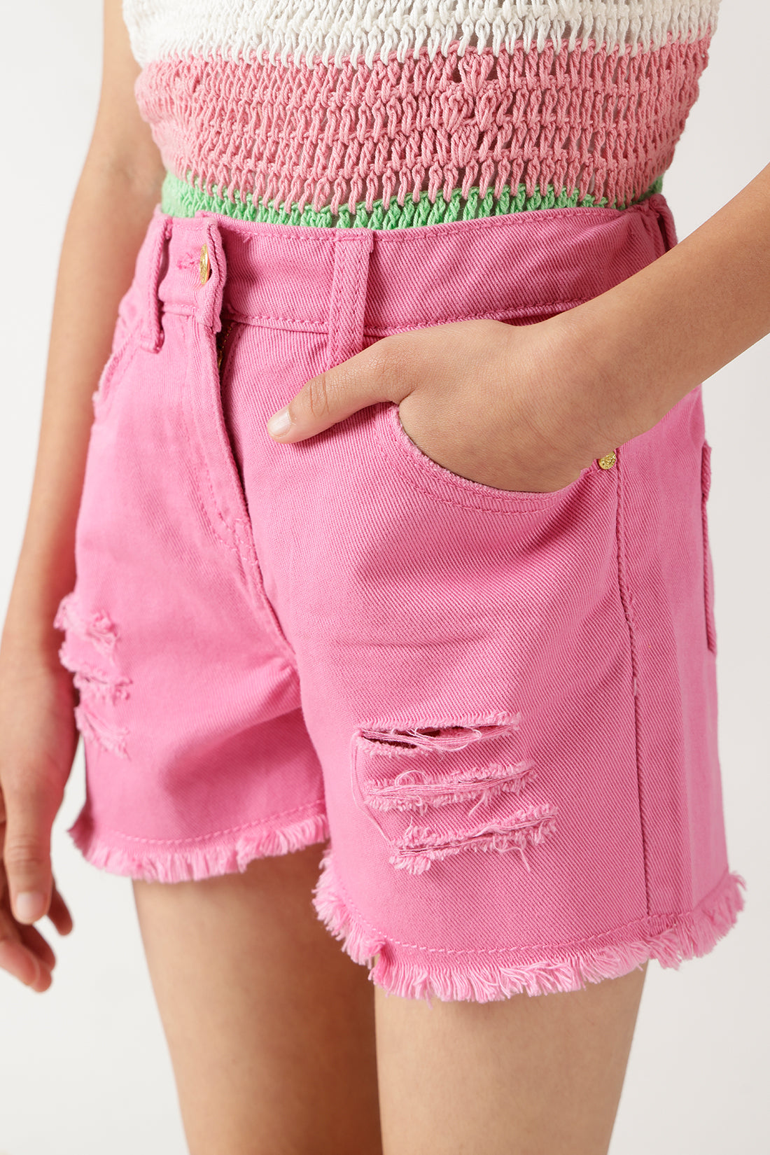 Girls Pink Regular Fit Solid Shorts by One Friday