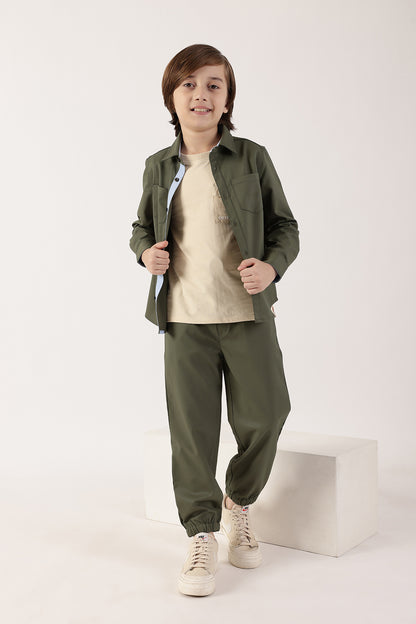Boys Olive Cotton Knit Overshirt