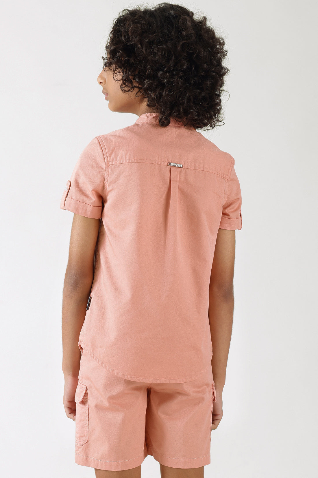 Boys Pink Regular Fit Half Sleeve Solid Shirt by One Friday