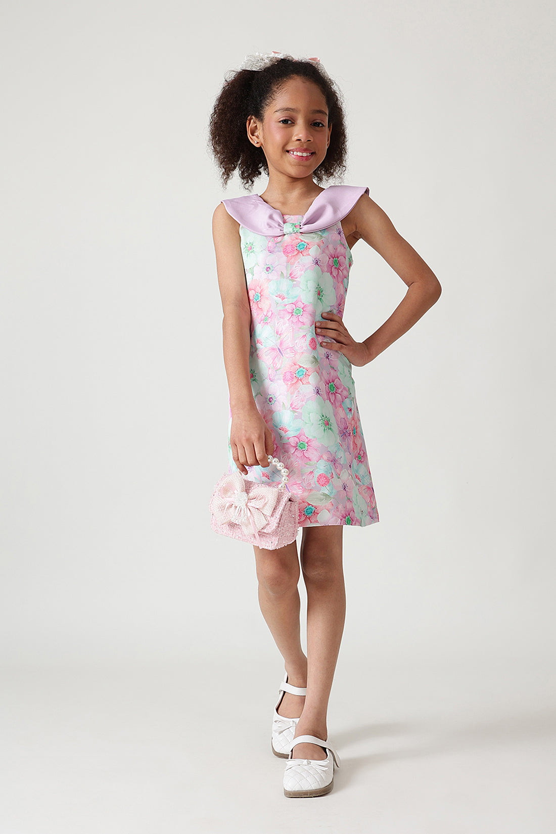 The Girls Multi Color A-Line Off-Shoulder Floral Printed Dress by One Friday