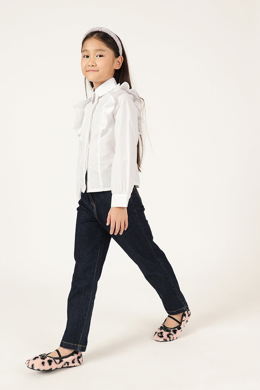 Girls Off White Shirt Collar Cap Sleeve Top