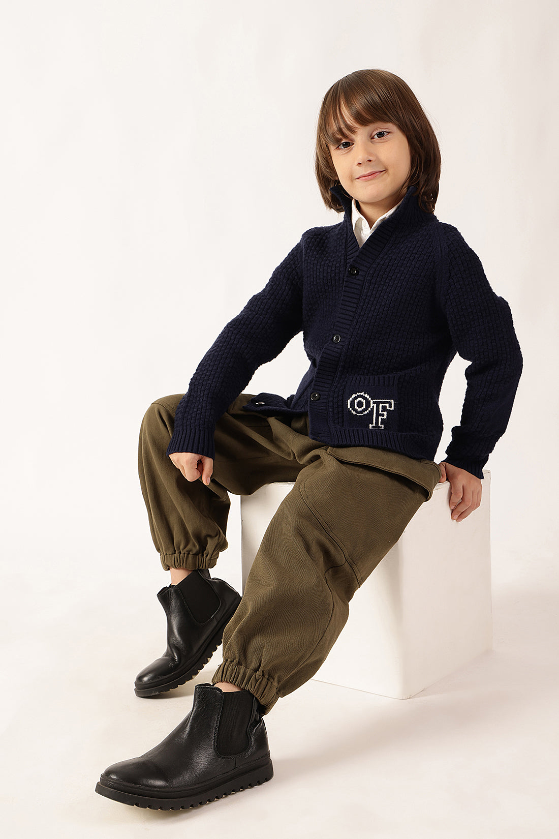 Boys Navy Blue Knit Cardigan One Friday