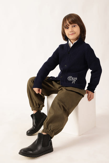 Boys Navy Blue Knit Cardigan One Friday