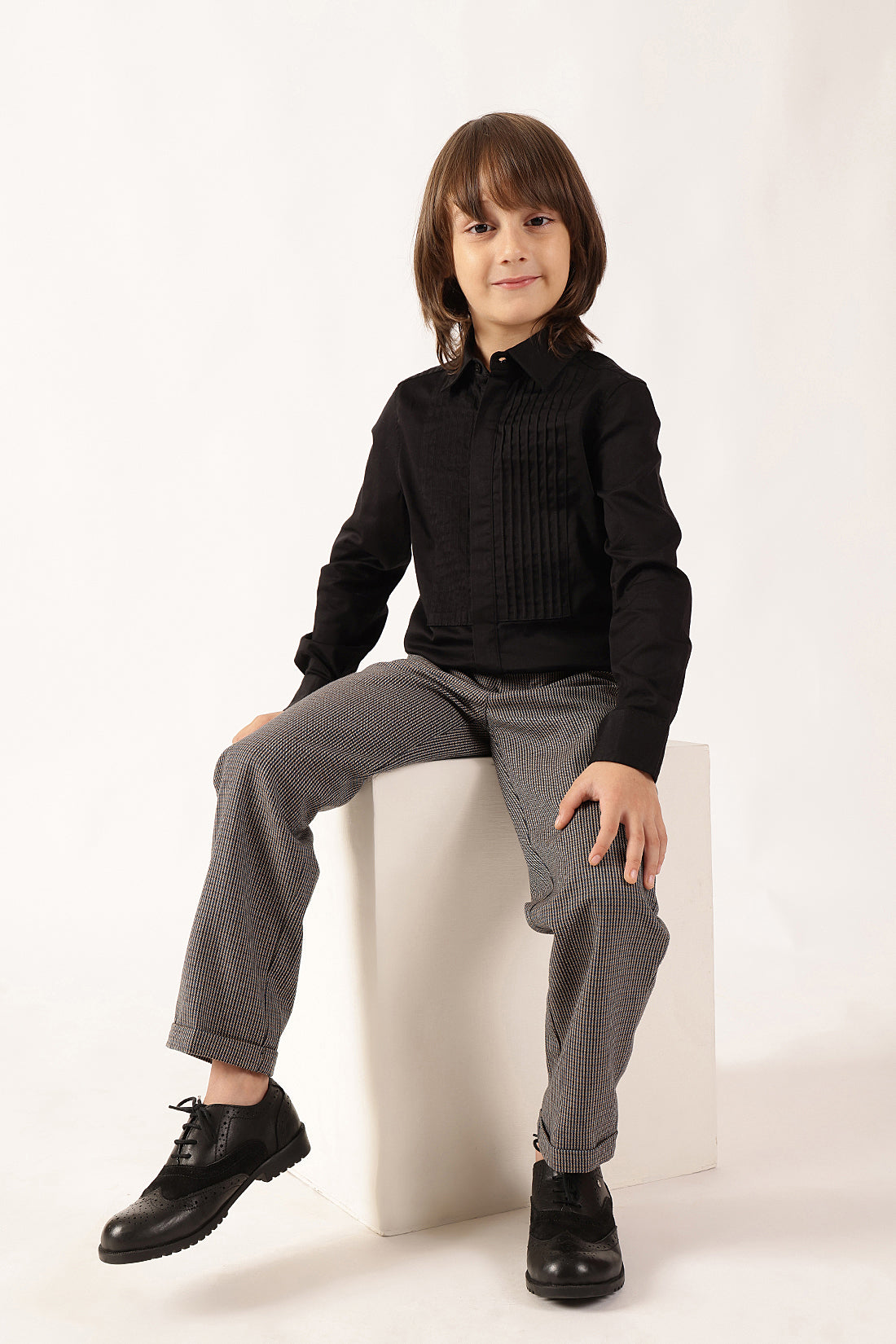 Boys Black Woven Full Sleeve Shirt
