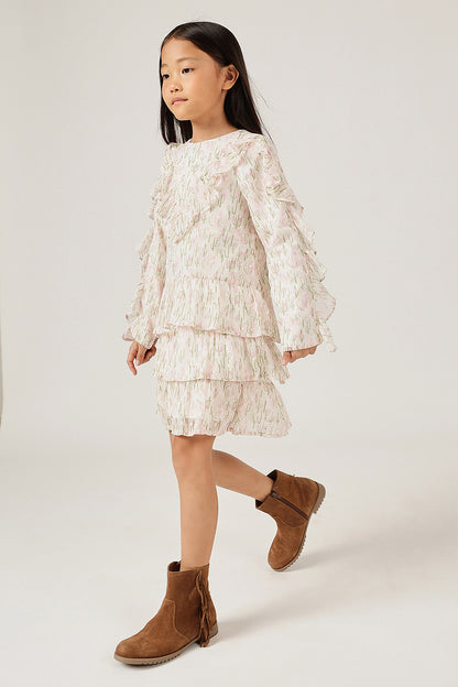 Girls Multicolour Abstract Round Neck Full Sleeve Dress | One Friday