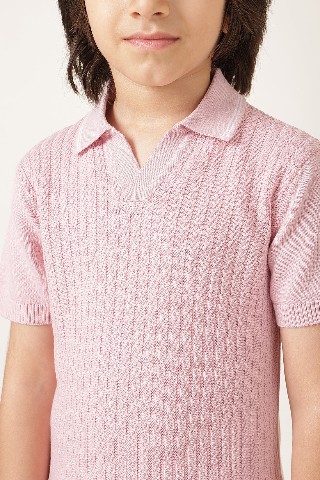 Boys Pink Solid Cotton Casual Summer T-Shirt