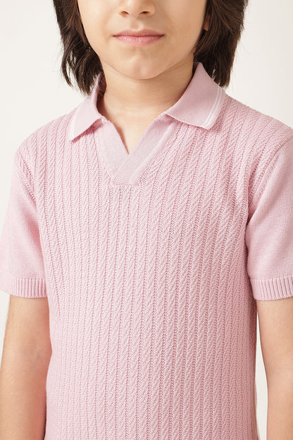 Boys Pink Solid Cotton Casual Summer T-Shirt